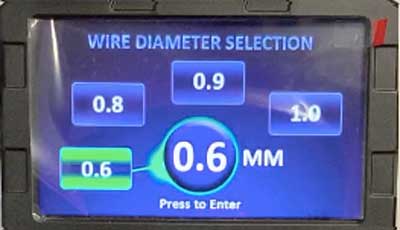 Parweld XTM211DI Wire thickness setting