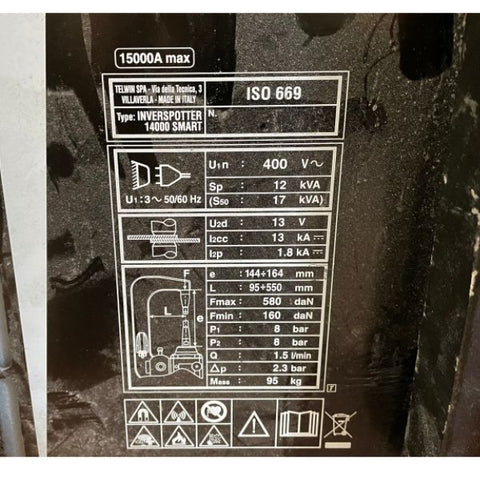 Spot welder specification plate