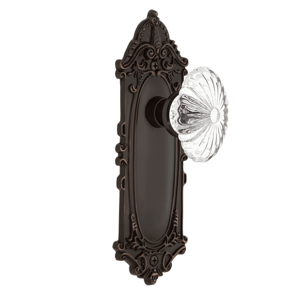 Victorian Long Plate with Oval Fluted Crystal Knob in Timeless Bronze