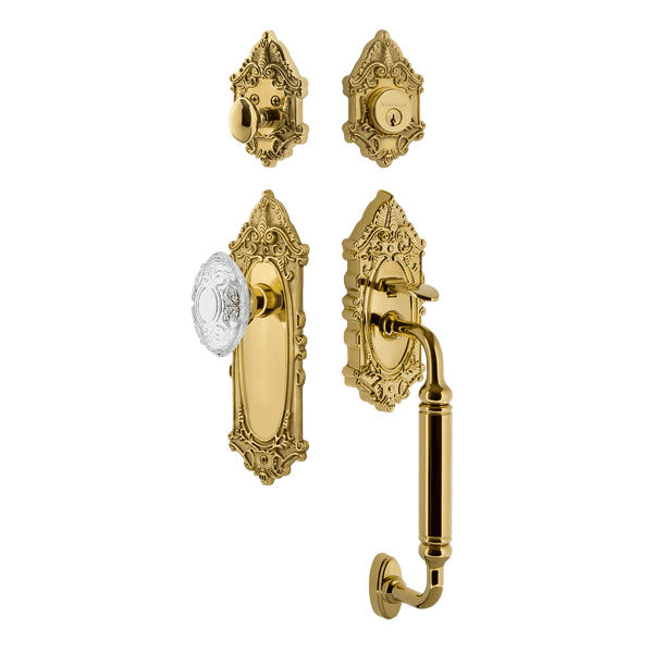 Victorian Plate C Grip Entry Set Crystal Victorian Knob in Polished Brass