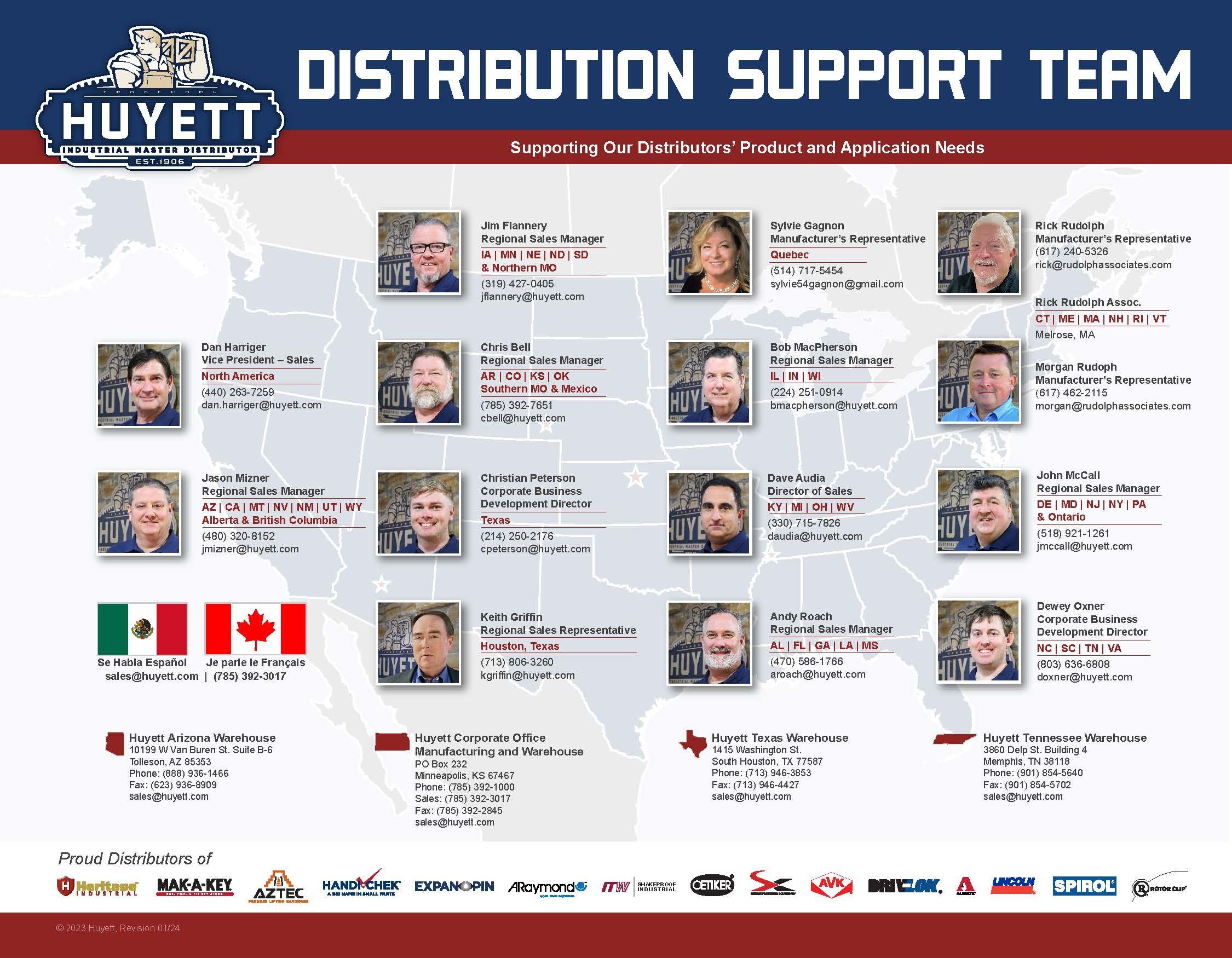 Huyett Distribution Support Team Map